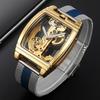 Reloj Mecánico Automático Transparente Hombre Steampunk Esqueleto Engranaje de Lujo Cuerda Automática Cuero Relojes de Hombre Montre Homme