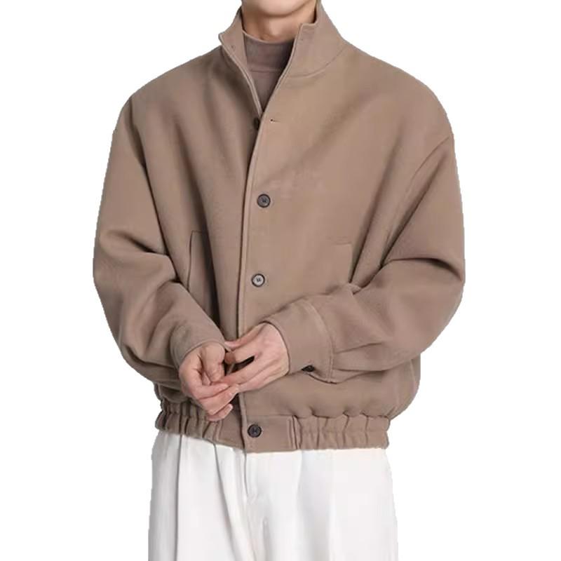 Męska Jesienno-Zimowa Wełniana Kurtka Baseballówka – Styl Brytyjski, Niszowy Design, Modna Odzież Robocza ze Stójką