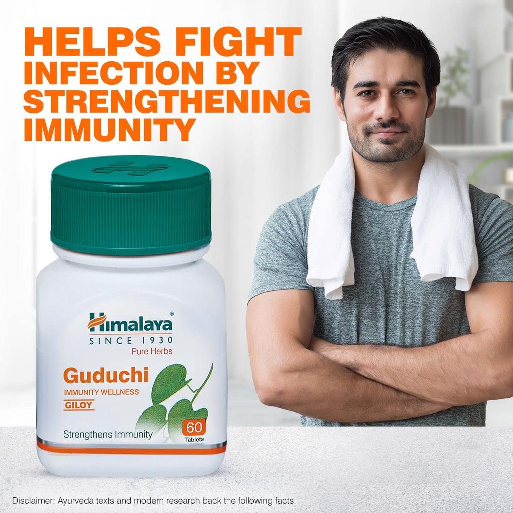 Himalaya 3 x 60 Tabletten Reiner Kräuter Guduchi Immununterstützungstabletten, Giloy Wellness-Nahrungsergänzungsmittel, Natürliche Verdauungsgesundheit, Vegetarische Kräuterformel