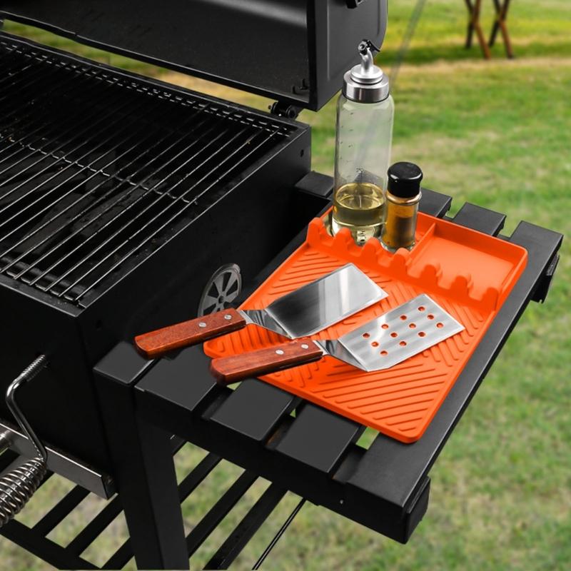 Barbecue Pad for Camp Cooking Tables with Side Shelf Fit, Channel Top, and Corner Tray for Meal Service Daily Use