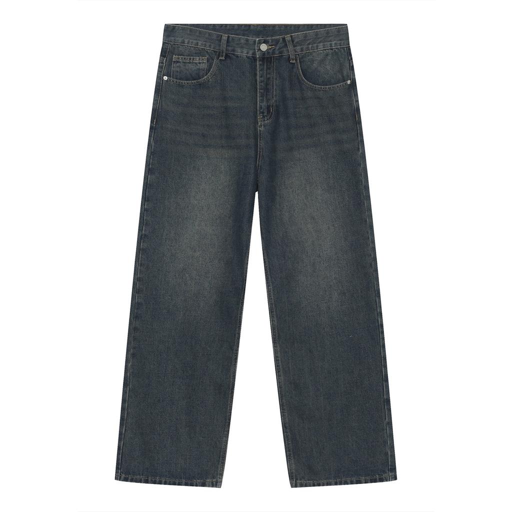 Versatile Long Trousers Washed and Old Denim Blue Loose Straight Casual Pants Straight Loose Jeans for Men Fashionable and Comfortable Pants