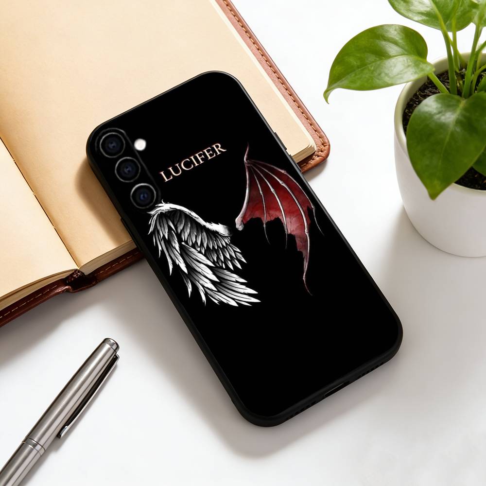 Angel wings Phone Case Black Silicone Soft For Samsung Galaxy A73,A72,A71,A70,A53,A52,A51