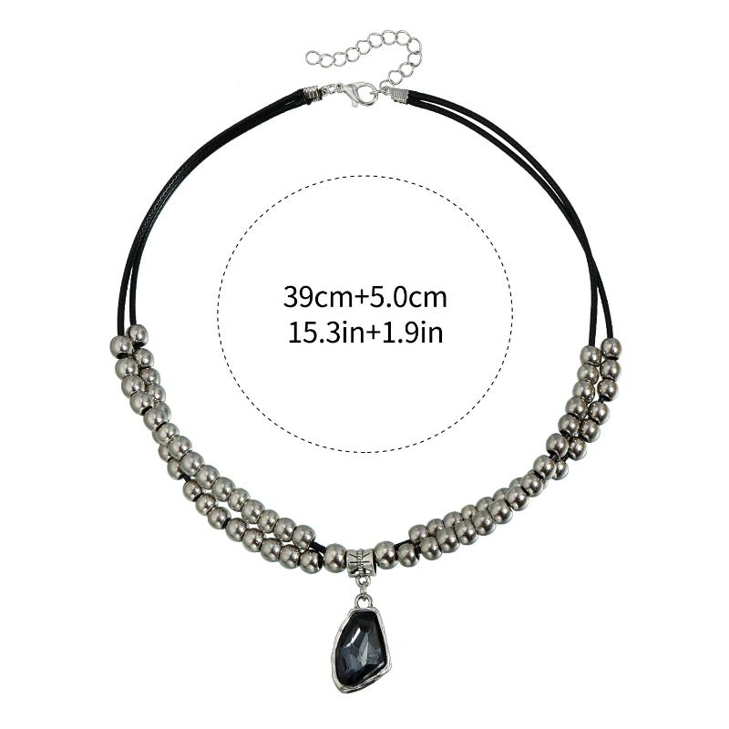 Для женщин Модный Двухслойный Металлический Чокер Цепочка для Свитера Вечеринка Украшения Подарок 1 шт. Серый Хрустальный Подвеска Неправильные Бусины Ожерелье