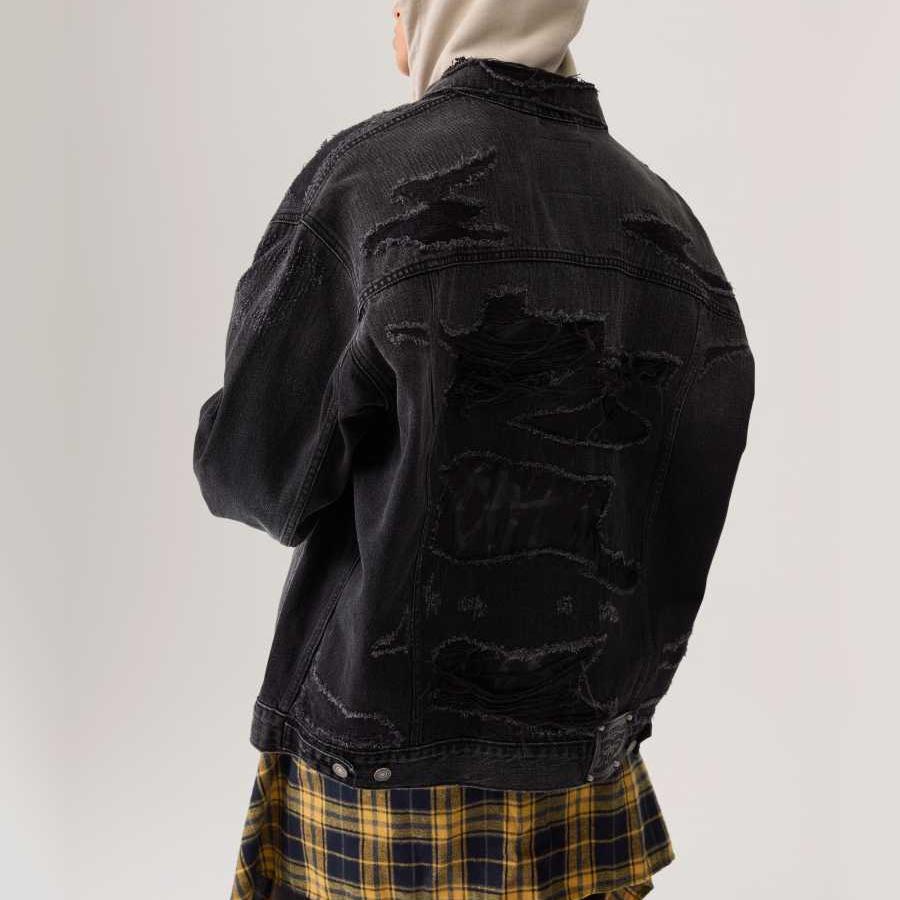 Levis SS25 Ripped Design Button Closure Denim Jacket Men Outerwear Black 002X0-0000