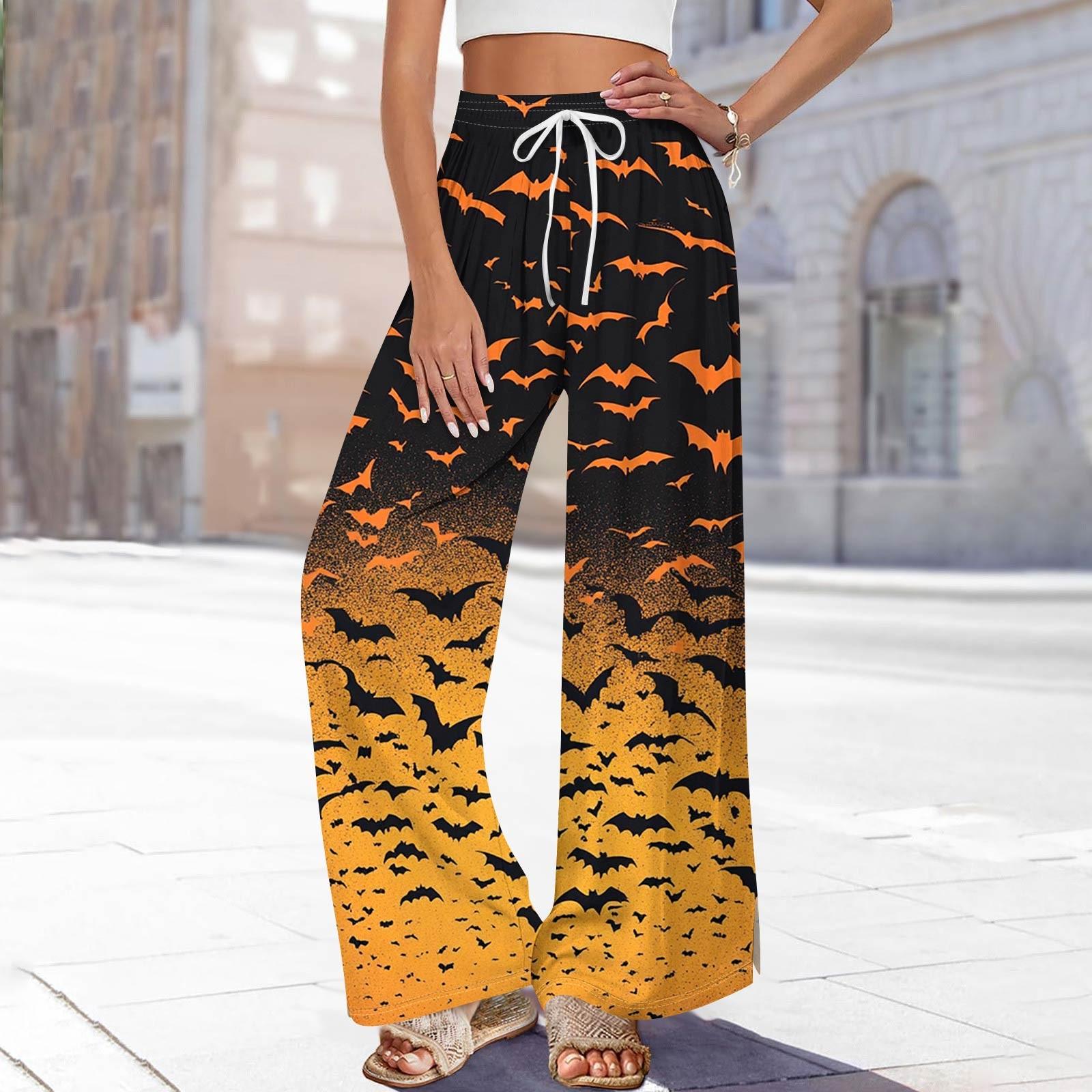 

Женские брюки с принтом и широкими штанинами, с карманами, с высокой талией, на кулиске, свободные, повседневные S оранжевый