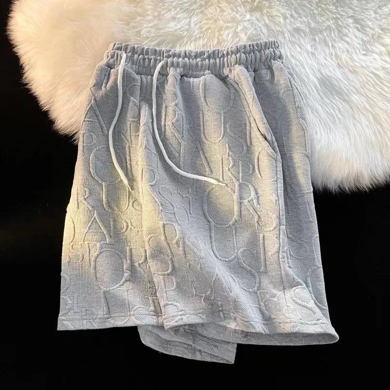 Premium Waffle Casual Shorts Men Sport Loose Wide Leg Running Shorts Letter Beach Baggy Board Cargo Shorts