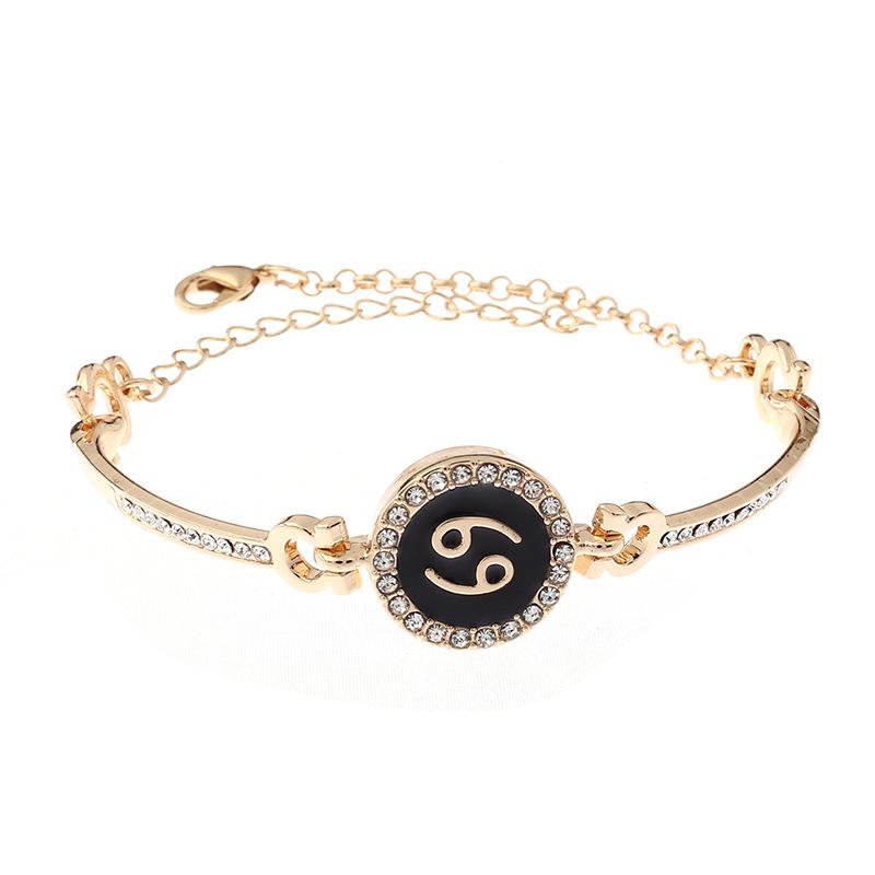 12 Zodiac Signs Bracelet for Women, Rose Gold Plated Inlaid Diamond Constellation Bangle, Fashion Couple Jewelry Gift