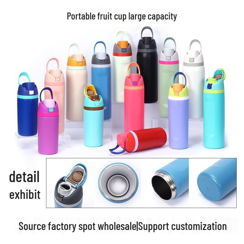 Venkovní kelímek na dva nápoje z nerezové oceli 304 s izolací a brčkem - Makronkové barvy, Velký objem