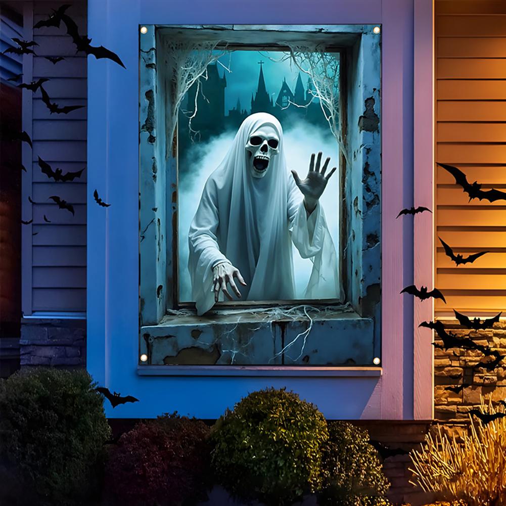 Halloween Gruselige Fensterdekoration Schreckliche Deko 2D Geist Horror Gruselige Augen Banner Festival Fenster-/Türabdeckung Spukhausdeko Horror Hintergrund