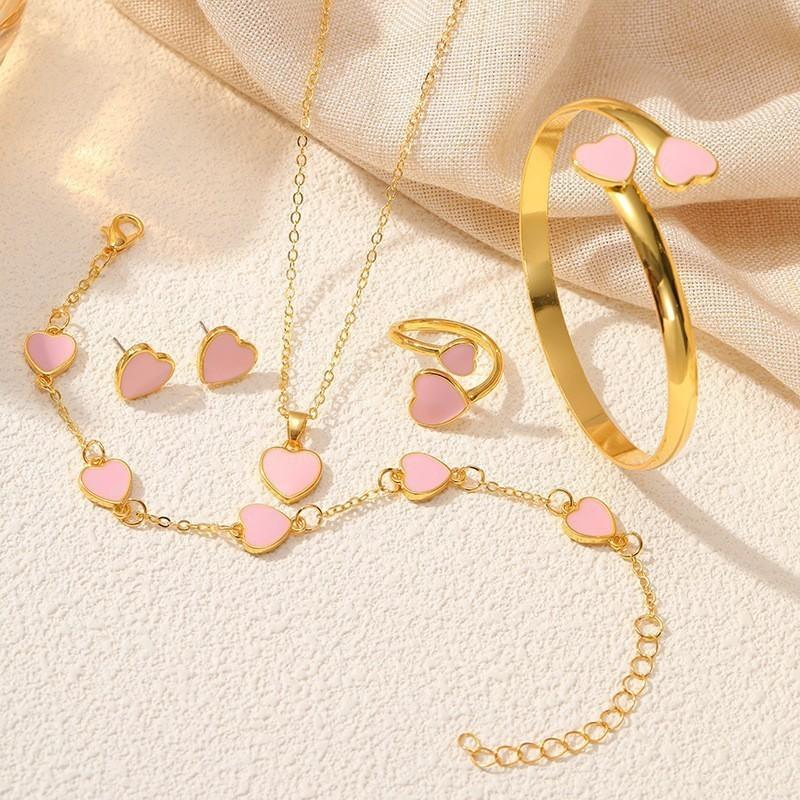 

Комплект украшений «Кловер», женское простое ожерелье с каплями масла, удачный цветок, универсальные украшения для рук, серьги-гвоздики, комплект из 5 предметов heart розовый