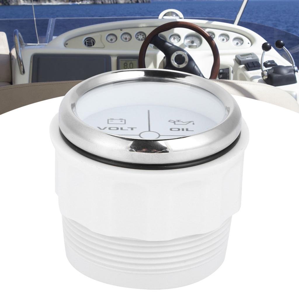 52mm 2in Multifunction 4LED Alarm Indicator Volt Water Temp Oil Pressure Alarm Gauge 12 24V for Marine BoatWhite Dial