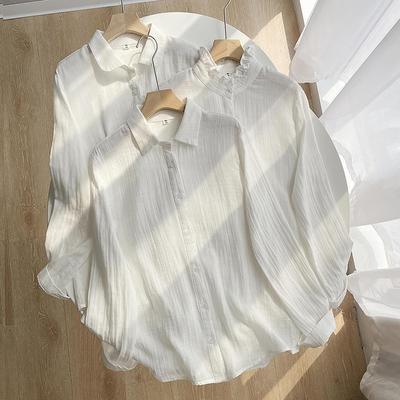 Spring Autumn Women White Shirt Cotton Yarn Blouses Long Sleeve Casual Lady Tops Loose Female Clothes