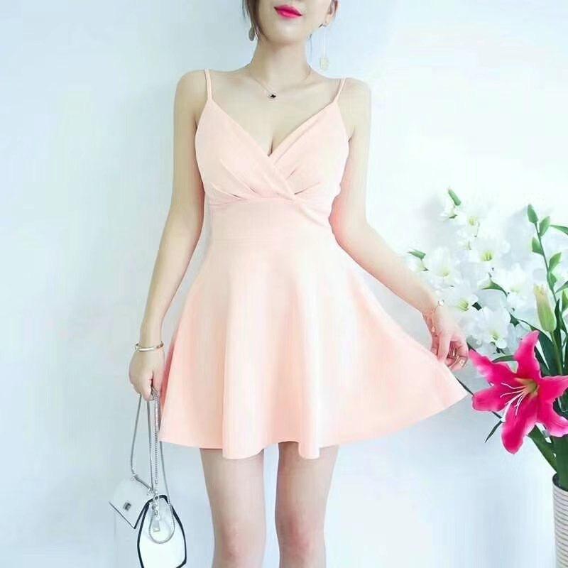 

Summer new celebrity temperament suspender tube top dress sweet dress dating skirt small black dress L рожевий