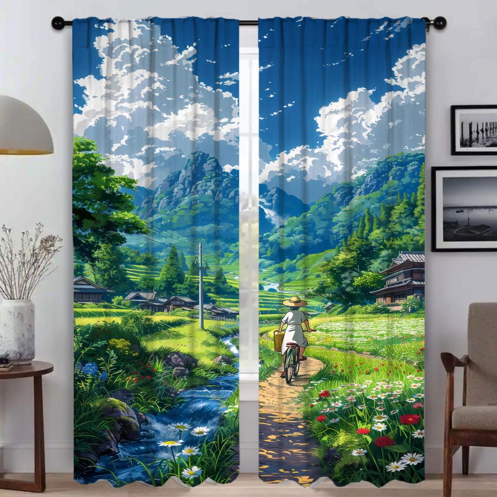 Summer Road Curtain Room Panel Partition Curtains Tulle Bedroom Shades Halloween Decoration Home Elegant Blackout Polyester Sleeping Area Window