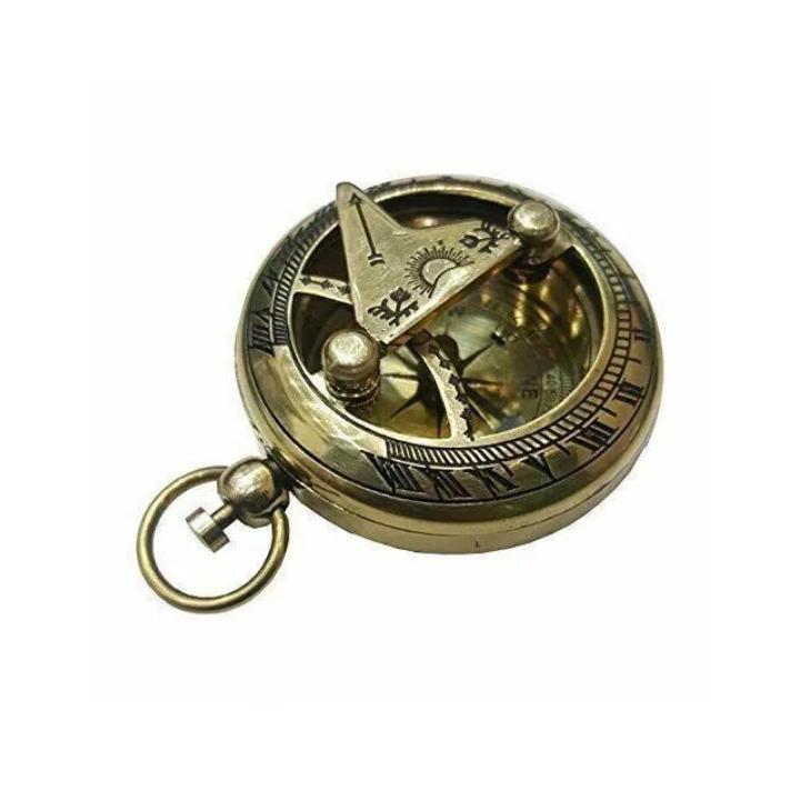 Solid Brass Vintage Push Button Pocket Sundial Camping Hiking Pocket Compass New