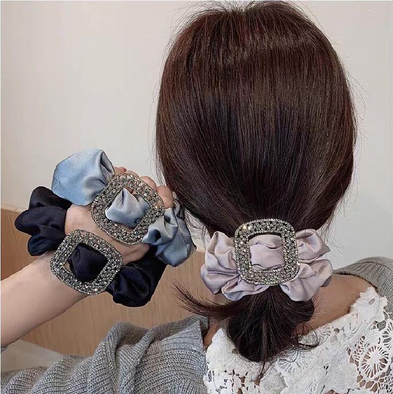 Elegant Korean Satin Scrunchie with Rhinestone Design