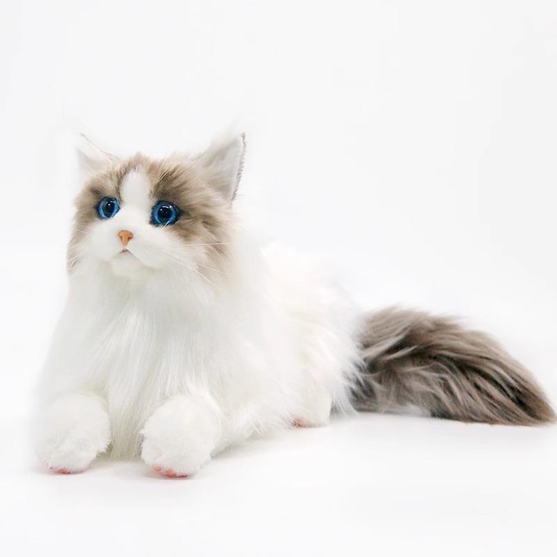 Crafted Beautifully Plush Cat Doll Soft Long Fur Kitty Toy For Kids And Collectors