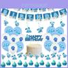 Żywy Błękitny Detektyw Zestaw Dekoracji na Urodziny dla Dzieci z Banerem Happy Birthday i Balonami