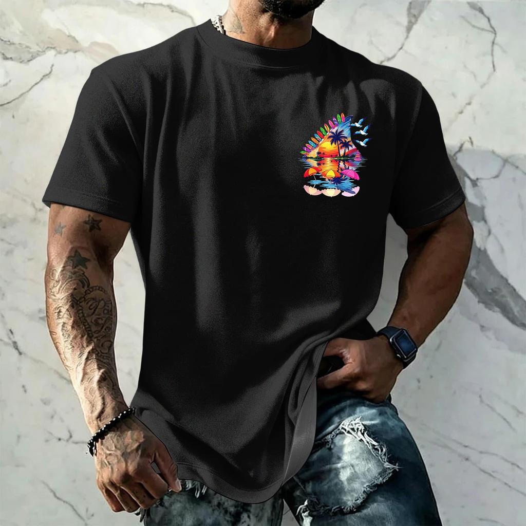 Men's Retro Hawaiian Texture Print Short Sleeve T Shirt Loose Fit Casual Summer Daily Wear Top Soft Fabric Breathable Design