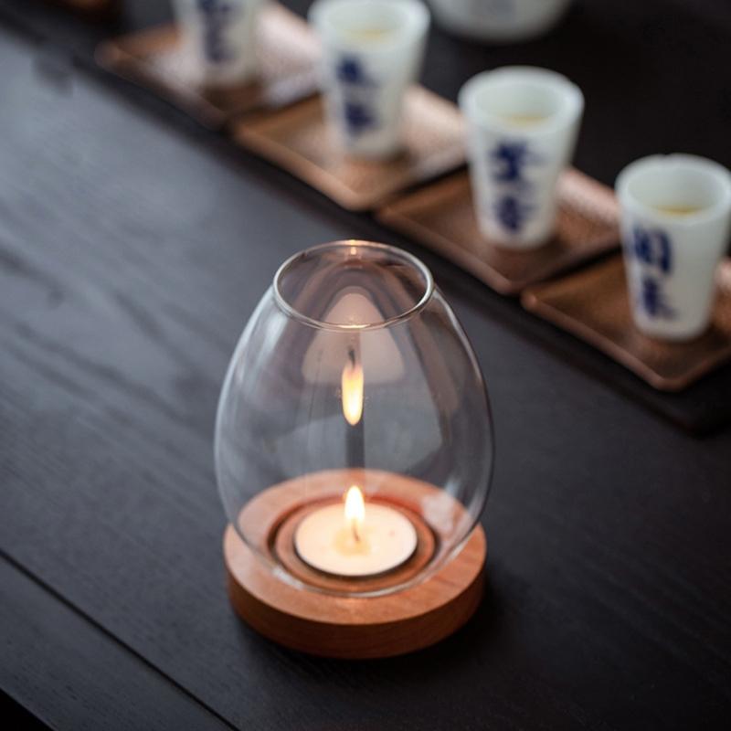 Windproof Candle Shade Cover Candle Shade Cover with Wood Base Home Decorations