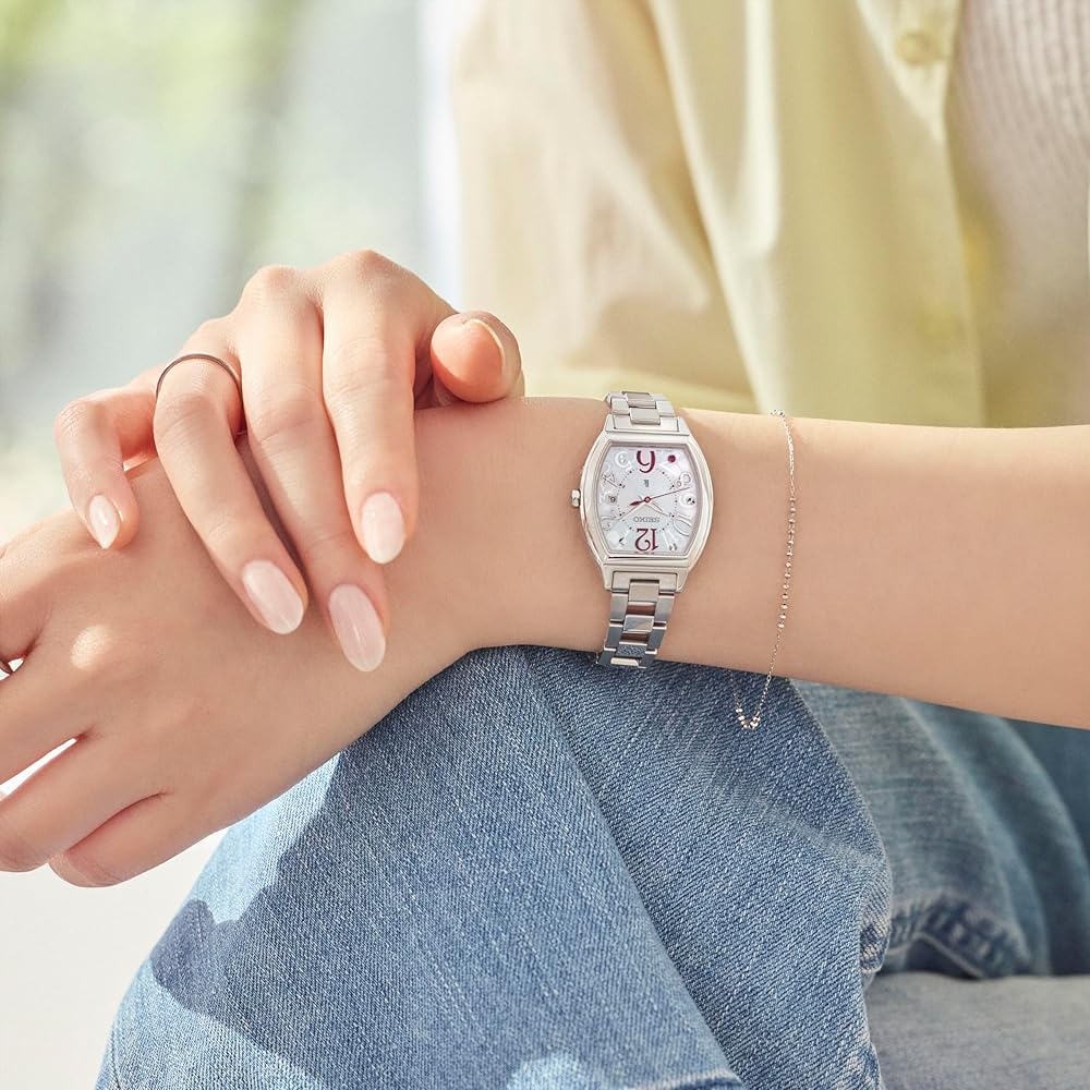 Seiko Lukia HEE002J Women's Solar Radio-Controlled Watch Date Calendar Stainless Steel White Mother of Pearl Dial