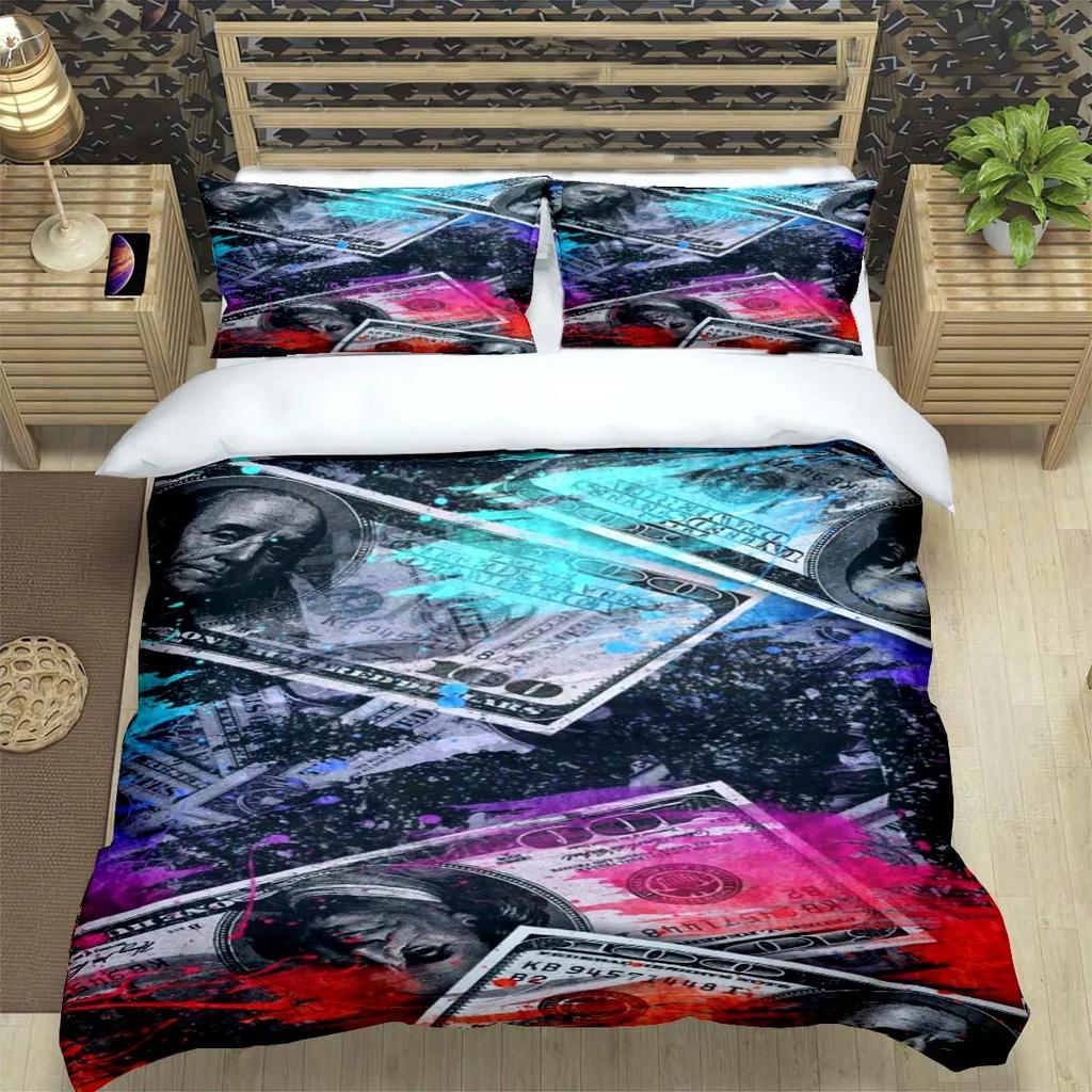 Modische 3D Lustige Geld Dollar Druck Bettwäsche Sets Bettwaren Set Bettbezug Bettdecke Set Bettwäsche Set Luxuriöses Geschenk