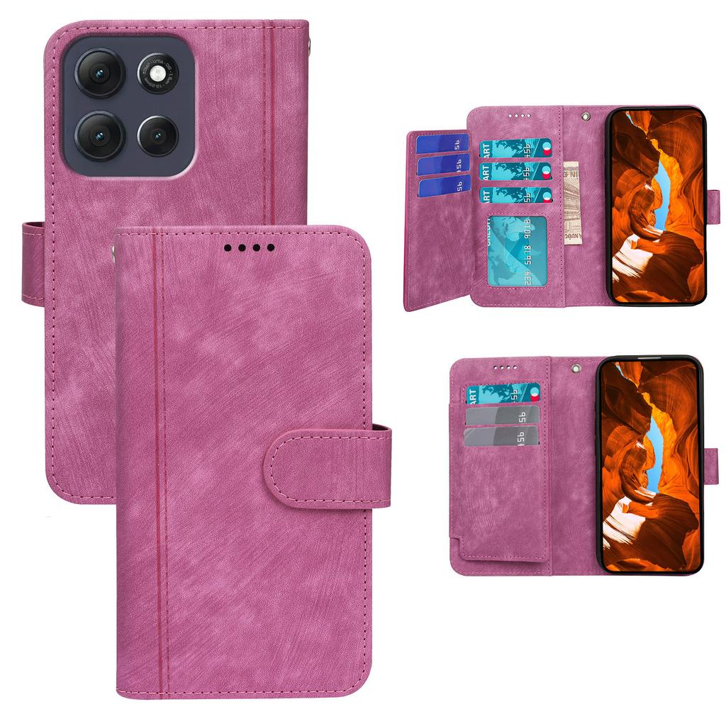 For Motorola Moto G86 5G Leather Case Line Pattern Wallet Phone Cover with 9 Card Slots