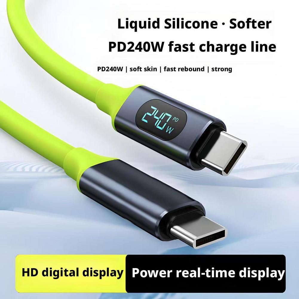 240W Fast Charging USB Type-c To Type-c Cable Digital Display Super Fast Charging Mobile Phone Data Cable Liquid Silicone