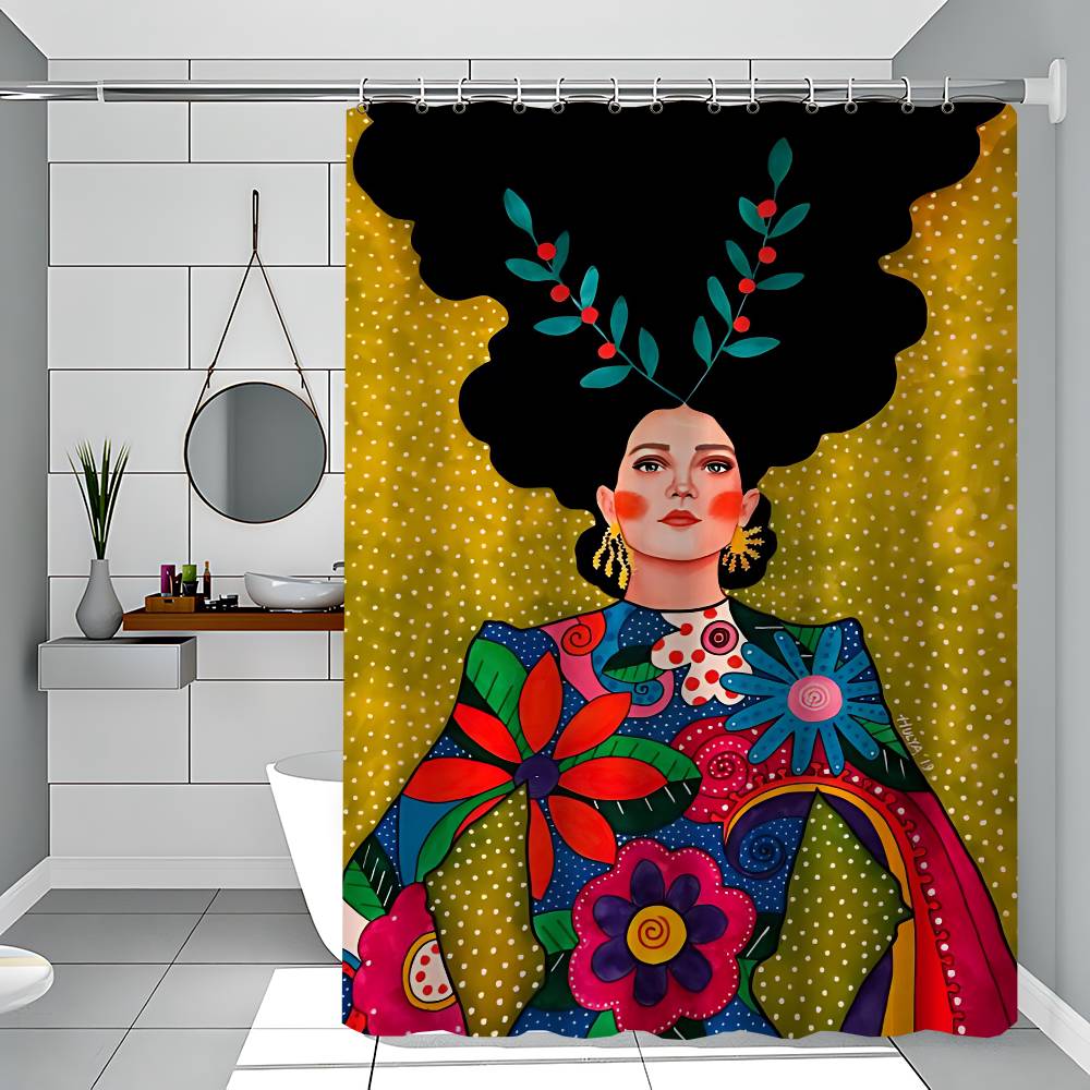 Abstract Girl Hair Flower Bird 1PC Printed Shower Curtain Waterproof Washable With 12 Hooks Bathroom Shower Home Use