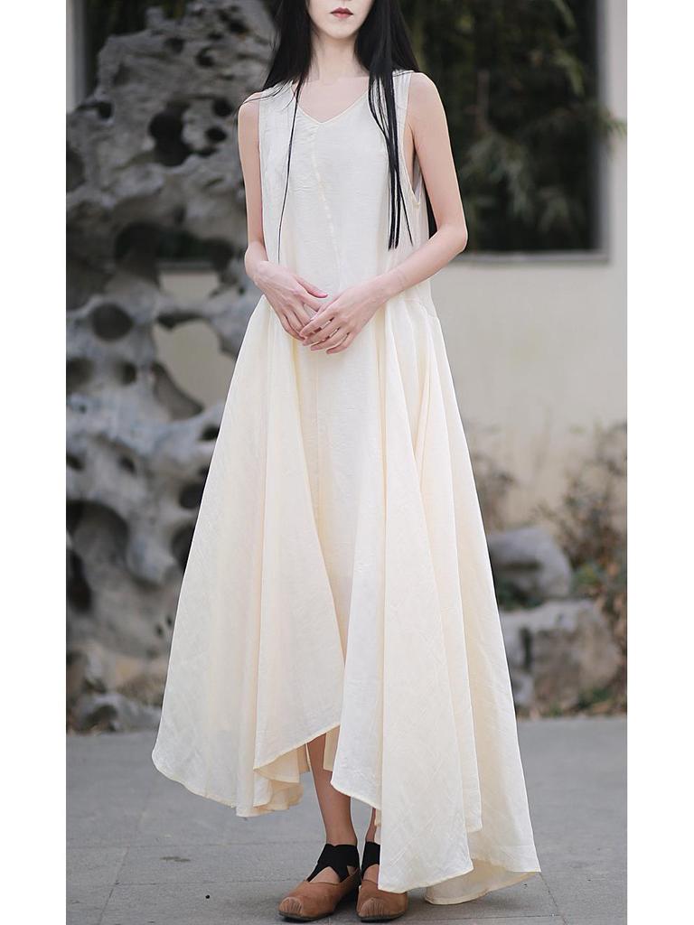 Peach Blossom Patchwork Sleeveless Retro Dress - Loose Fit, 3 Colors