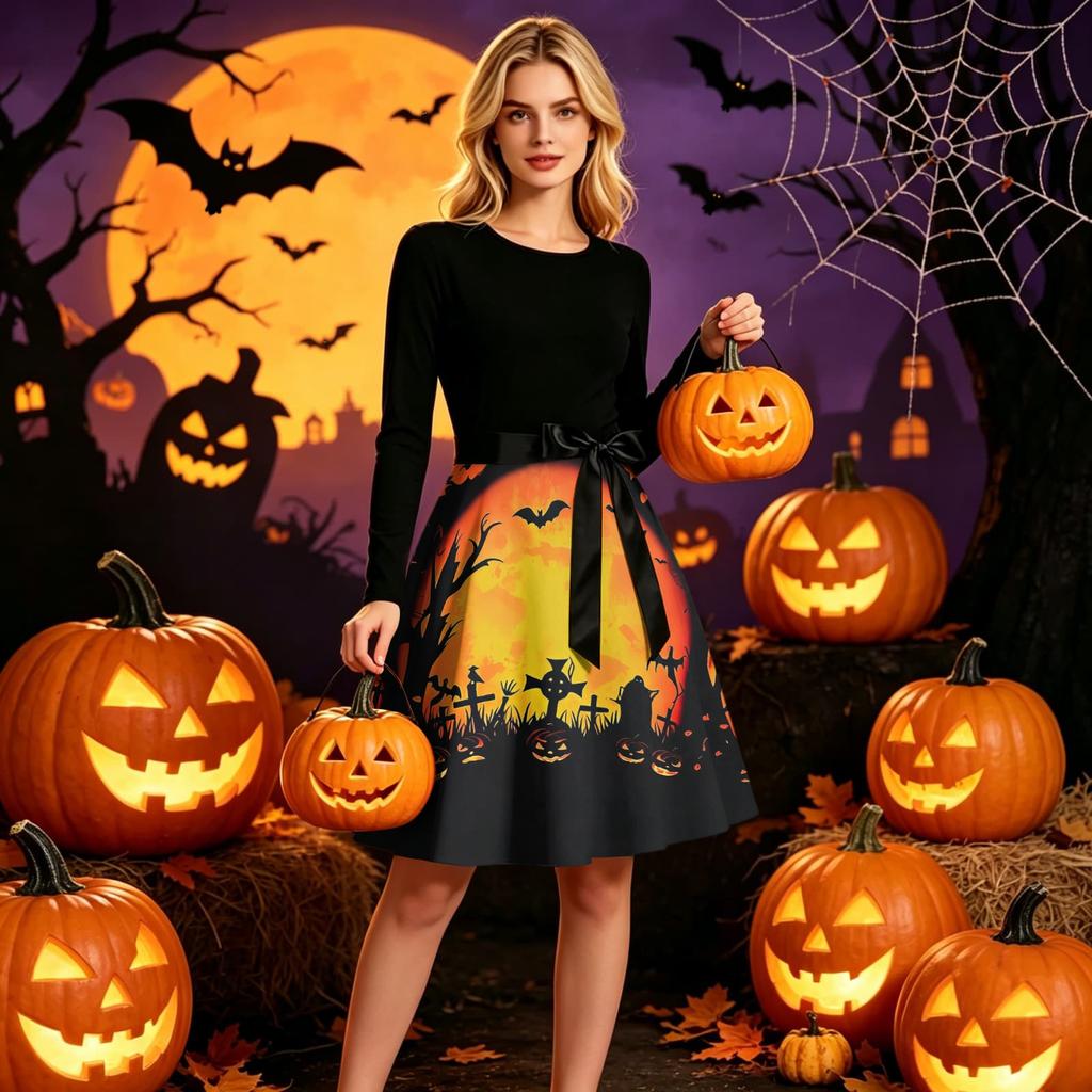 Women's Halloween Costume Dress Short Sleeve Fashion Party Dress for Evening Events