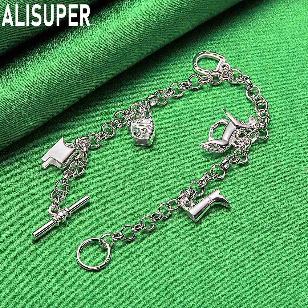 925 Sterling Silver Fashion Element Side Chain Charm Bracelet - Exquisite Gift Jewelry