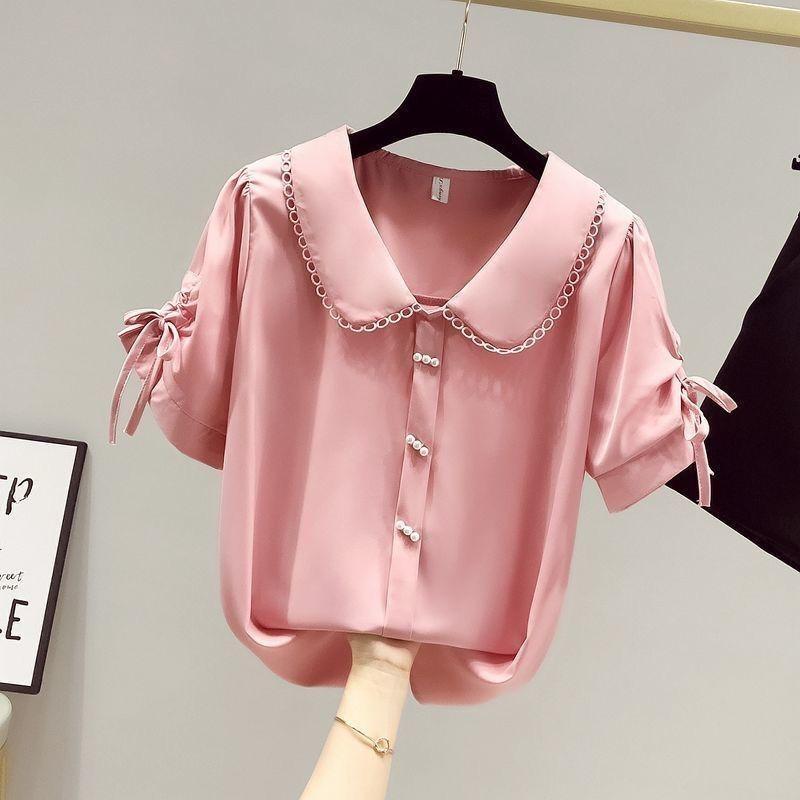 Women's Sweet White Peter Pan Collar Pearl Button Chiffon Blouse