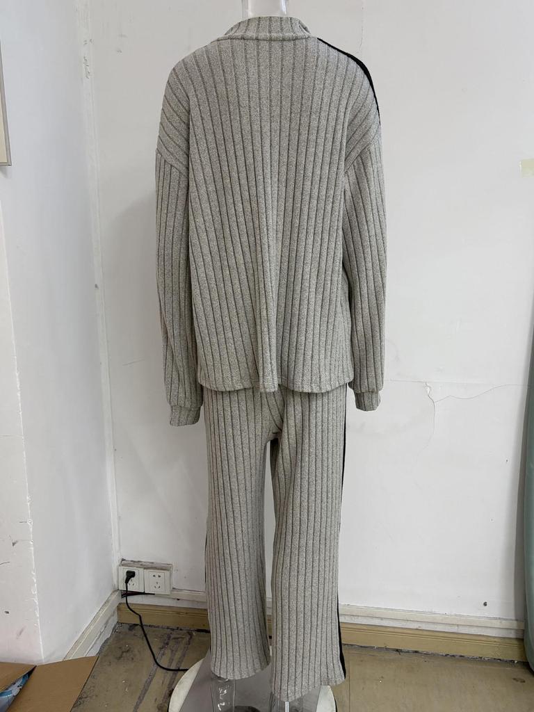 TUME Plus Size Ribbed Hoodie & Wide Leg Pants - Women's Autumn/Winter Casual Fashion Two-Piece Set