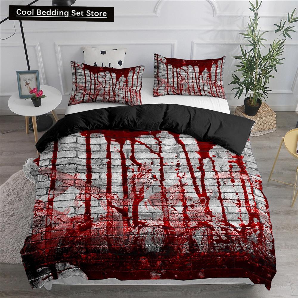 Halloween King Queen Duvet Cover Horror Blood Hand Bedding Set for Teens Scary Red Blood Stains 2/3pcs Polyester Quilt Cover