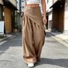 Yousheng Women Long Pants, Oversized Wide Leg Trousers with Apron Decor, Pure Color Elastic Waist Casual Pants for Daily Commuting