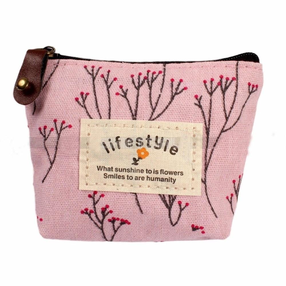 Rural Key Case Credit Card Pouch Flower Makeup Women's Floral Coin Bag Wallet Handbag Zip Purse
