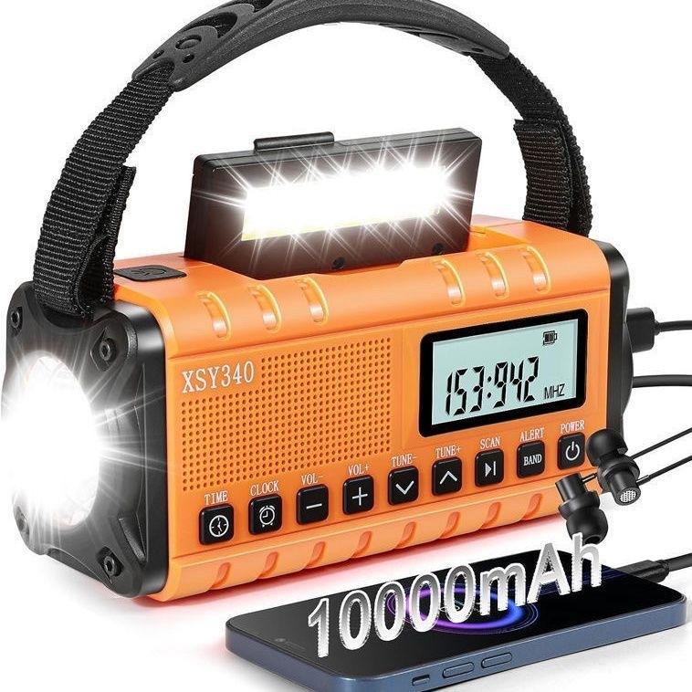 

Multifunctional emergency radio, solar power bank, flashlight, reading light