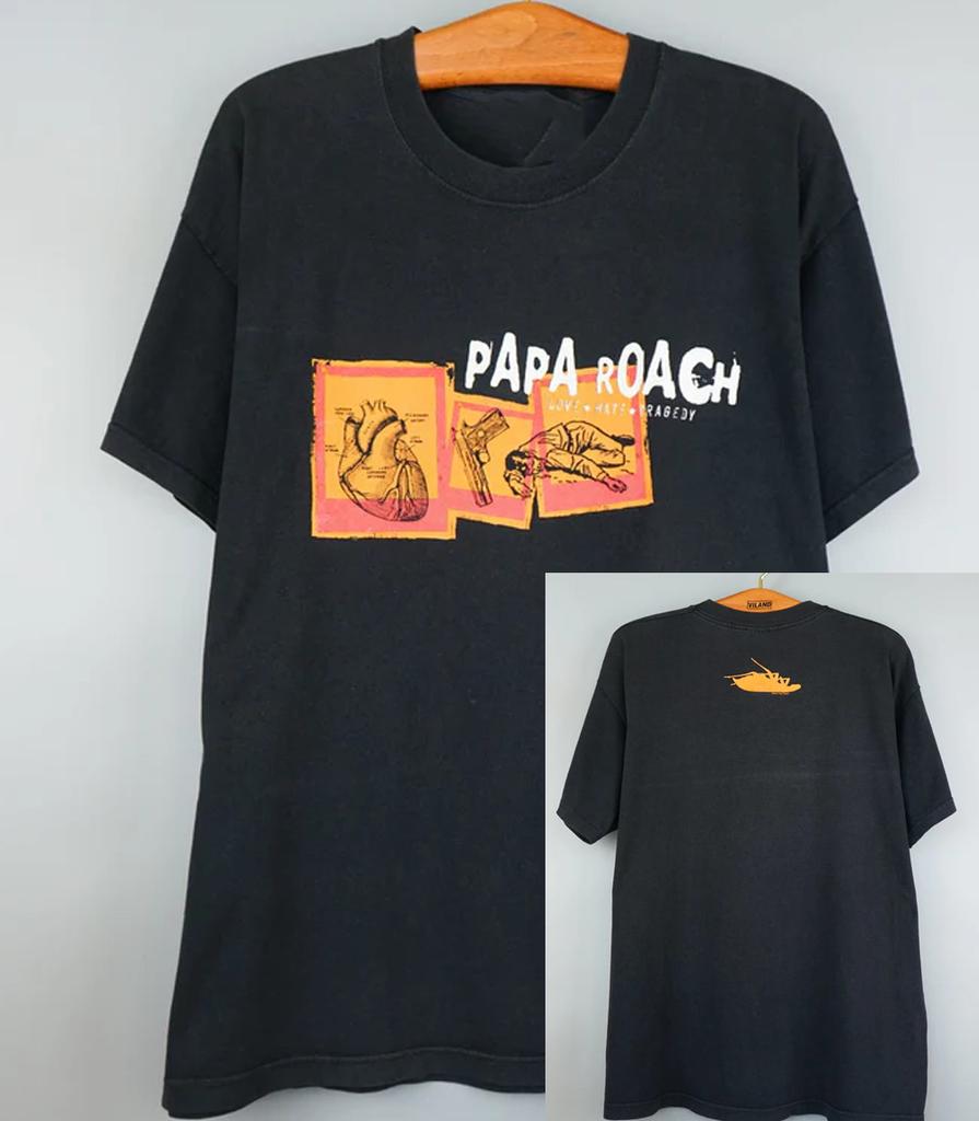 Teen Boys' Cotton T-shirt Summer Casual Graphic Tee Short Sleeve VTG Papa Roach Band Black T-shirt Short Sleeve All Sizes S-5XL XY763