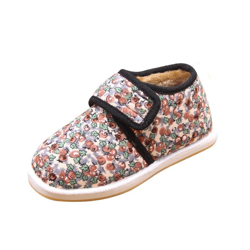

Женские зимние плюшевые внутренние женские туфли из ткани в стиле ретро на низком каблуке с вышивкой из ткани 40