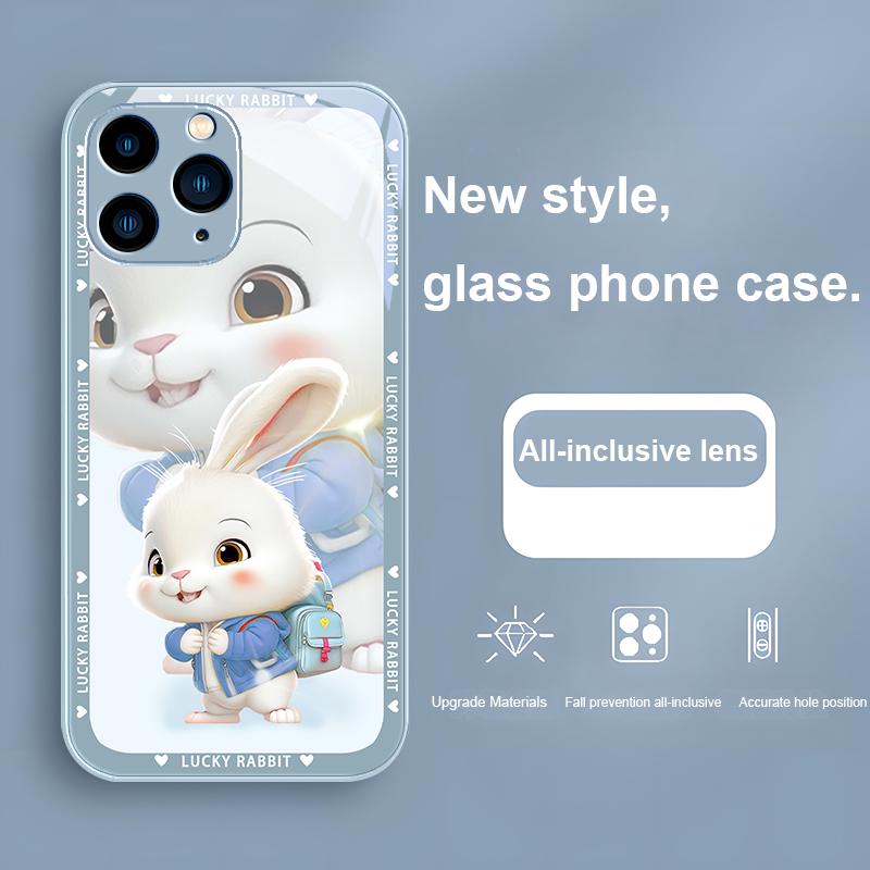 Blue Metallic Paint Tempered Glass Phone Case for Iphone 14 13 12 11 Pro Max X XS XR 7 8 Plus 2020 SE Jacketed Backpack Rabbit
