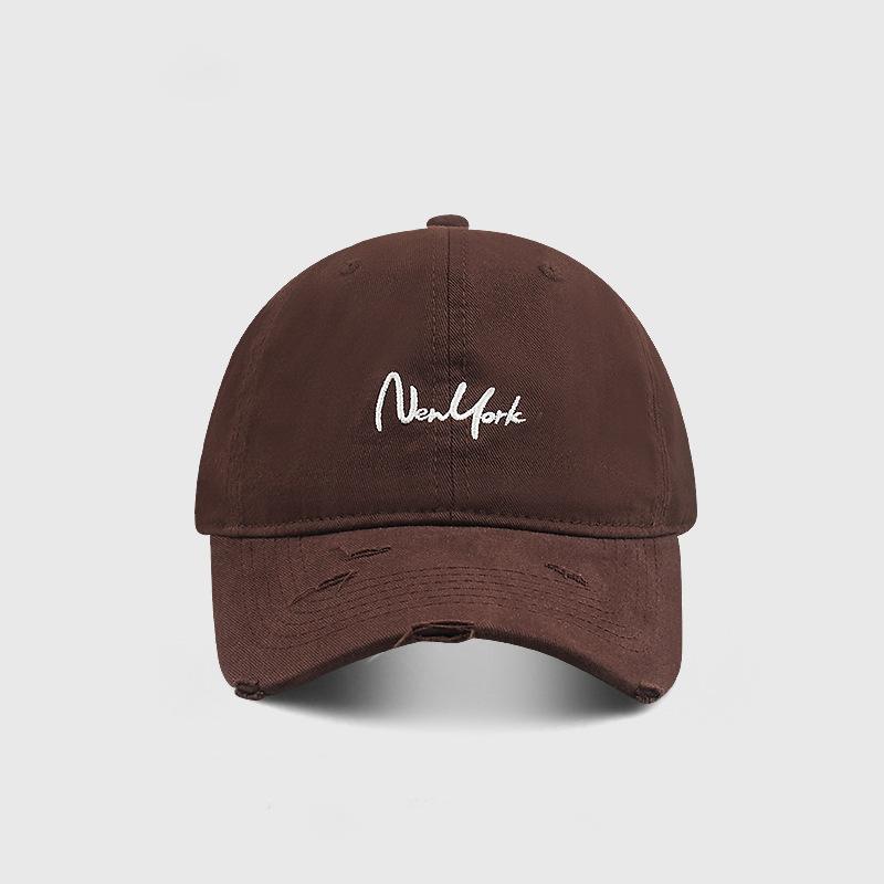 Ripped embroidery hat Female alphabet embroidery Baseball cap Big head circumference showing face Small peaked cap Wide brim Sun protection cap