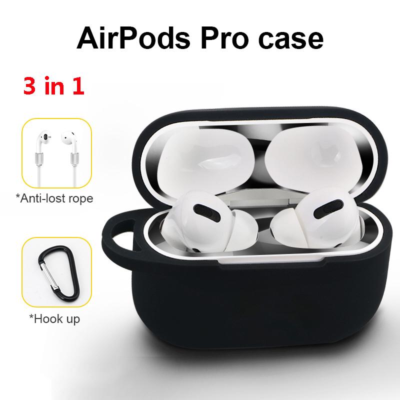 Earphone Protective Case for AirPods Pro Soft Silicone Shell+Ring Holder+Anti-drop Rope Extra