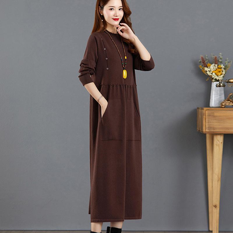 Oversized Knit Dress Autumn Winter Women Long Bottom Sweater Warm Vintage Pullovers Thicke Knitwears Female Pull Jumper Dresses