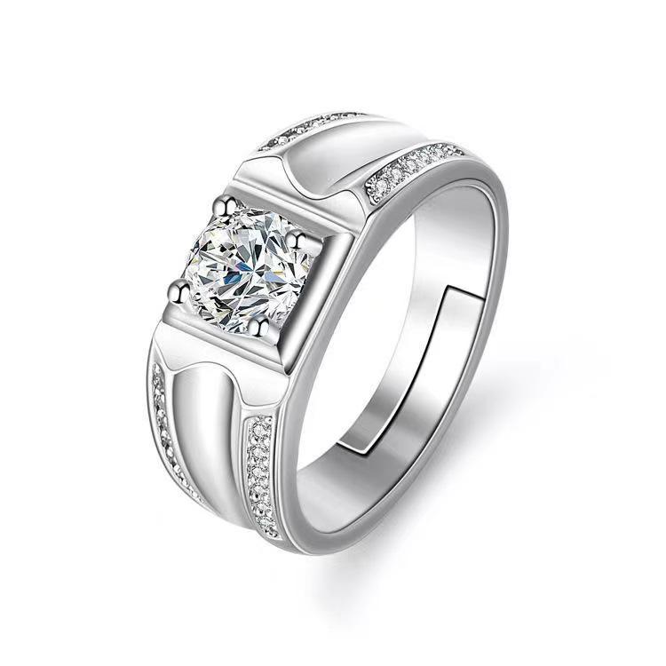 Large Men's Domineering Ring: 925 Sterling Silver, Copper, White Gold-Plated, One Carat Diamond Ring.
