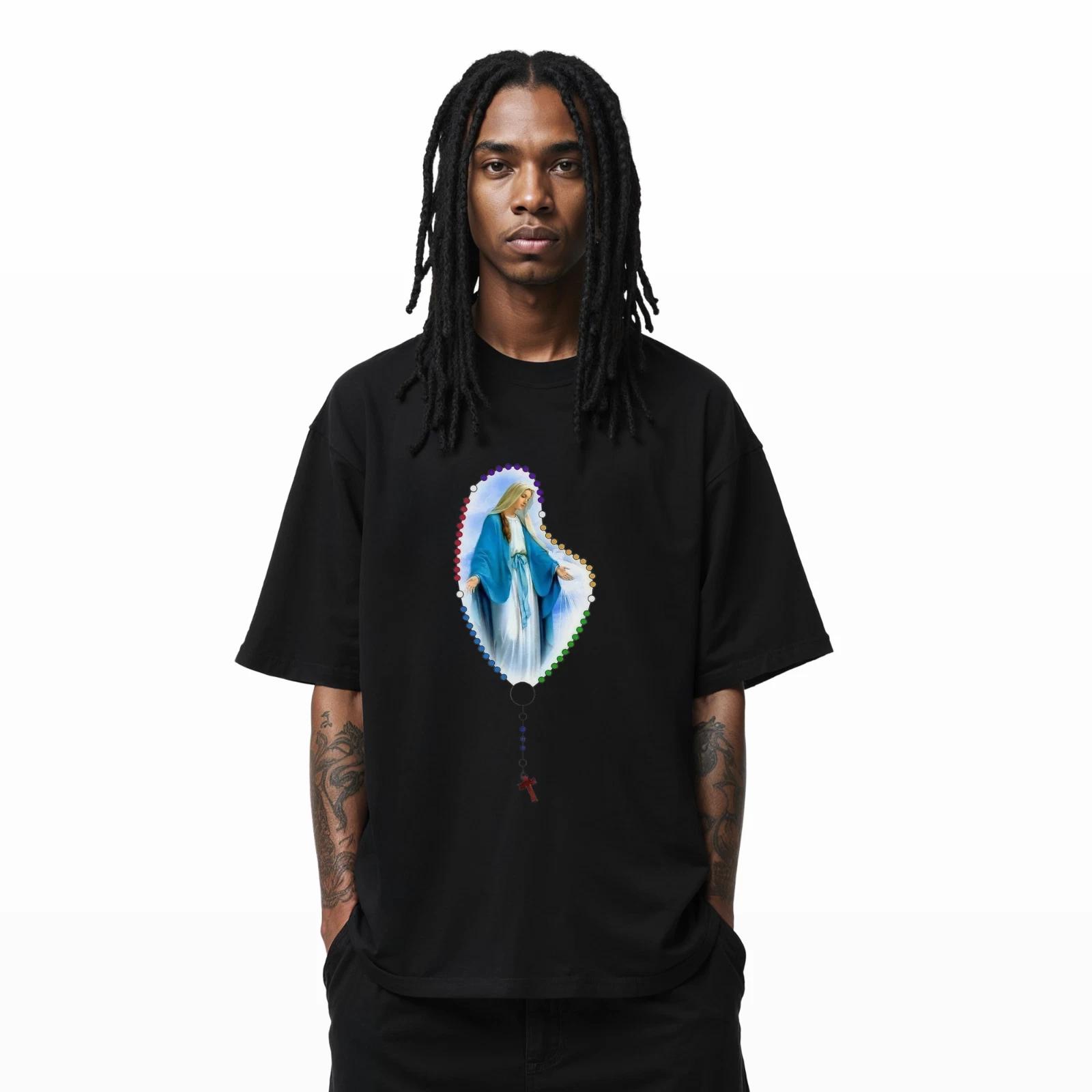Virgin Mary Rosary T-Shirt Catholic Christian Religious Faith Graphic Tee A46 S