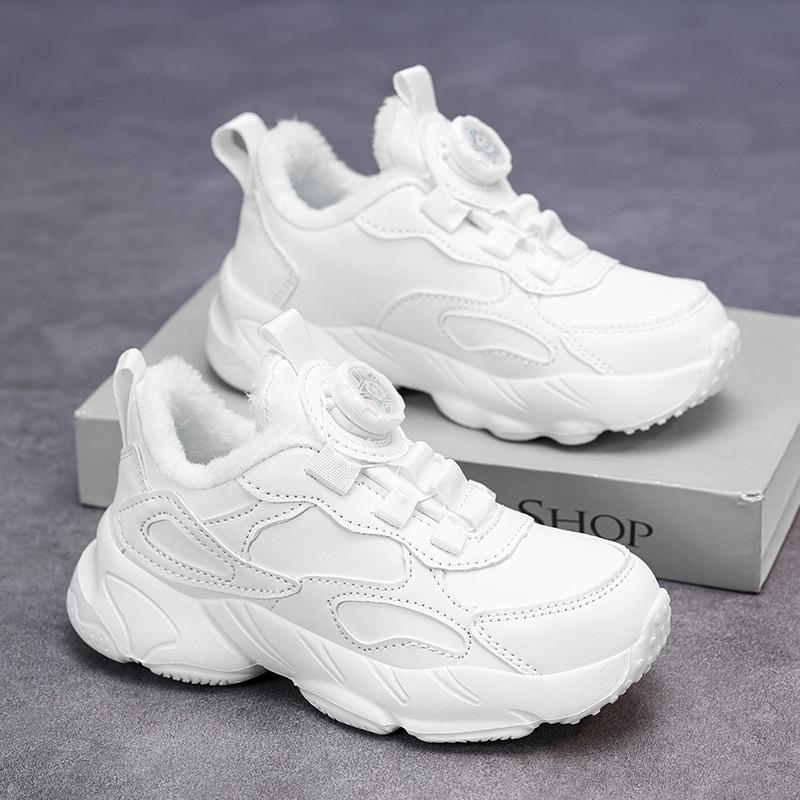 

Детские белые кожаные нескользящие кроссовки для бега - Теплые, плюшевые, спортивные кроссовки для осени/зимы для мальчиков и девочек 35