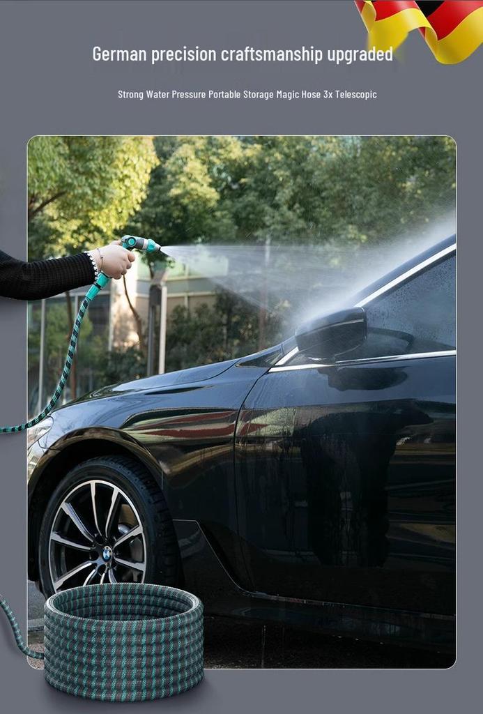 High-Pressure Water Gun for Car Wash, Flower Watering, and Floor Cleaning with Retractable Hose and Powerful Sprinkler.