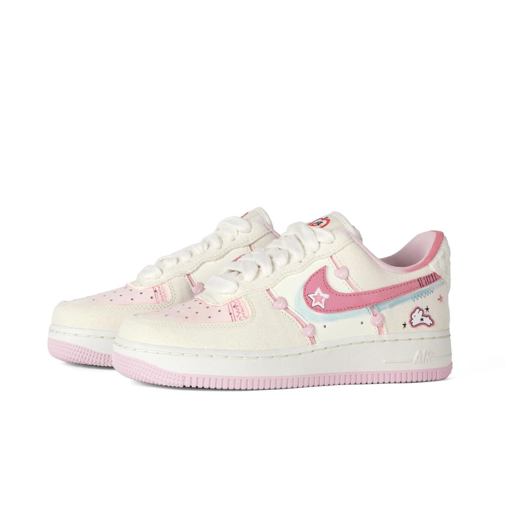 Nike Air Force 1 Slip Resistant Abrasion Resistant Low top Skateboard Shoes Women's Beige Pink HV5992-111(Team186-)