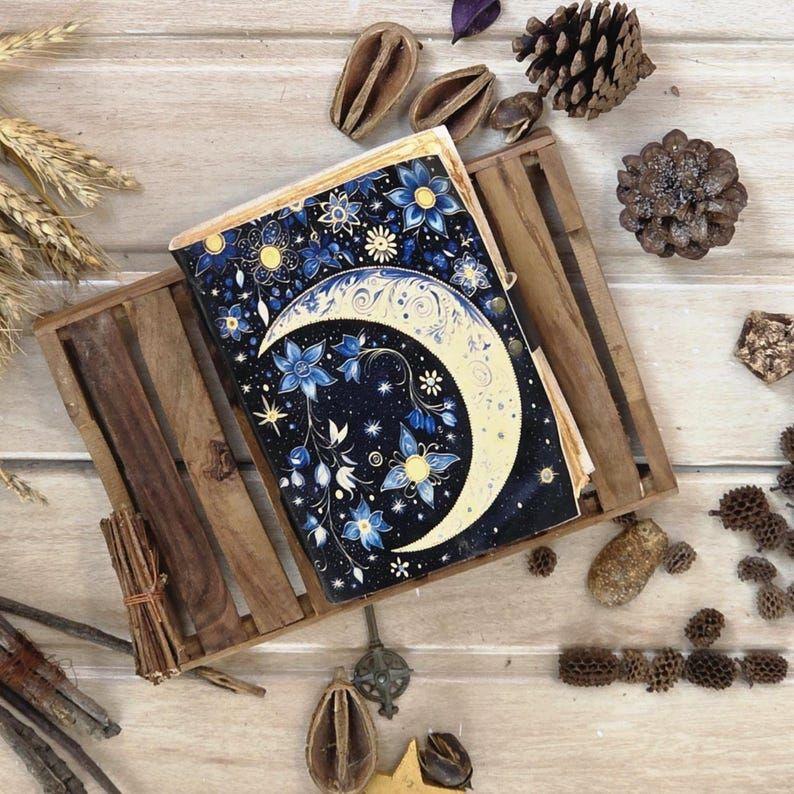 Grimoire Leather Journal, Print Tree of Life Journal, Blank Spell Book of Shadows Celestial Leather Journal Gifts For Him Her